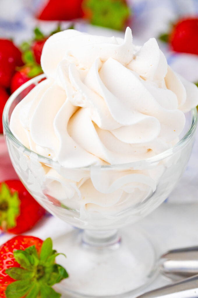 Homemade whipped cream with strawberries.