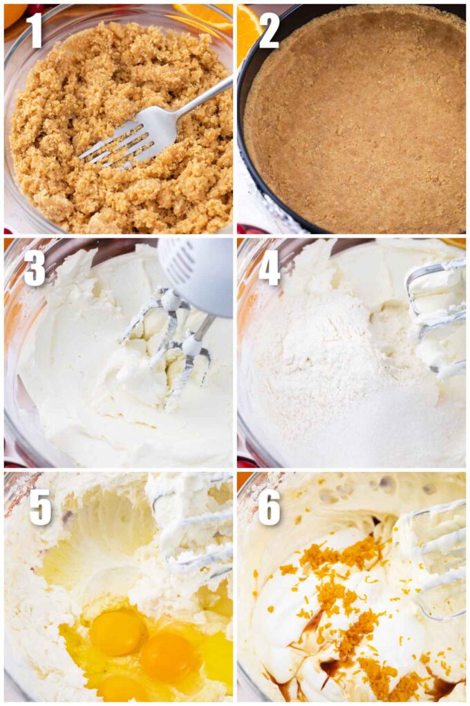 collage of photos showing how to make cranberry cheesecake