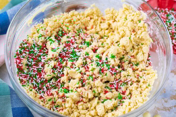 Sugar cookie truffles batter in a bowl.