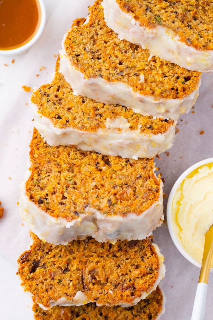 Tender carrot zucchini bread sliced.