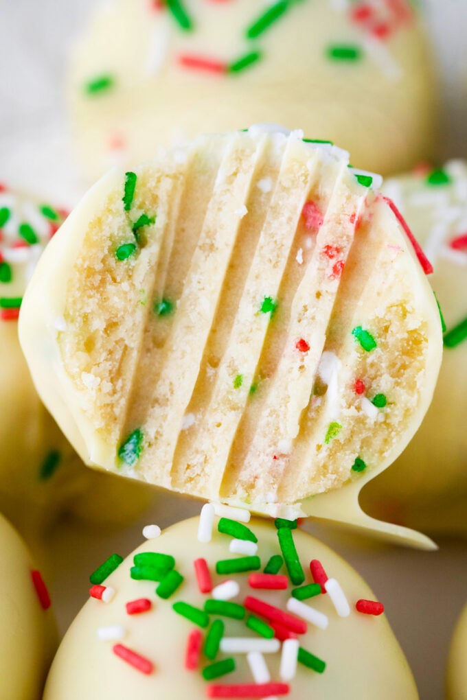Interior of a sugar cookie truffle.