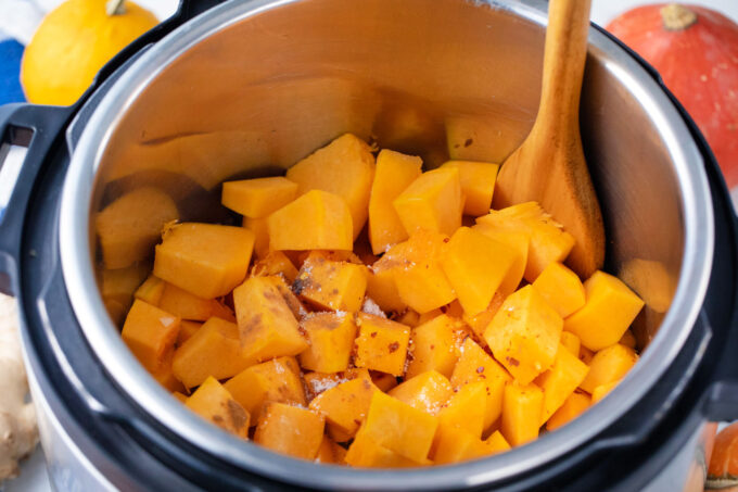 Pumpkin soup ingredients in the Instant Pot,