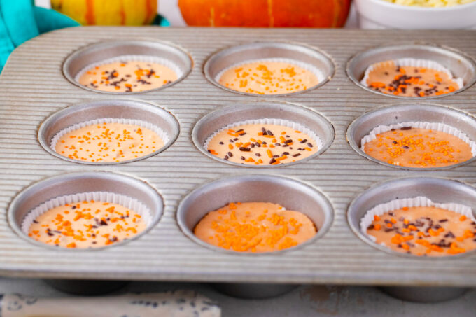 Homemade pumpkin fudge in muffin tins.