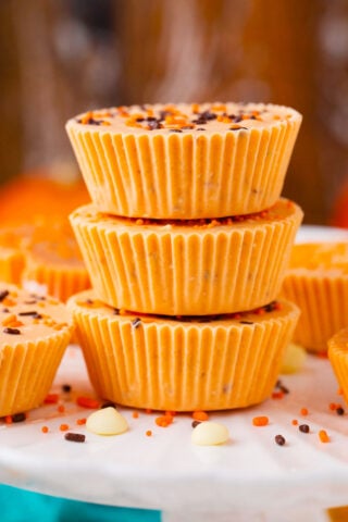 Stacked no-bake pumpkin fudge.