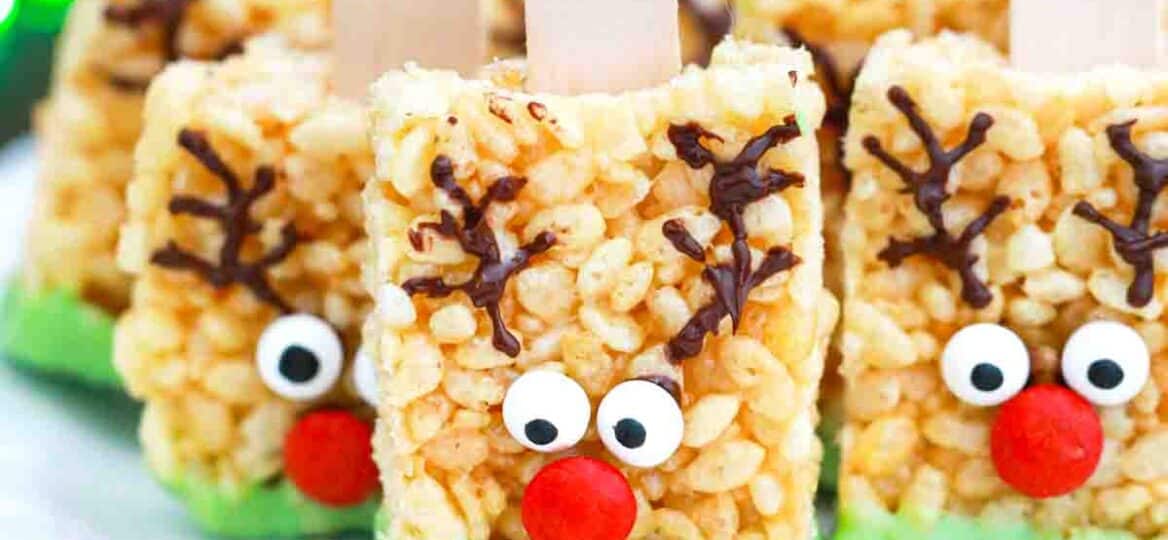 reindeer rice krispies dipped in green chocolate