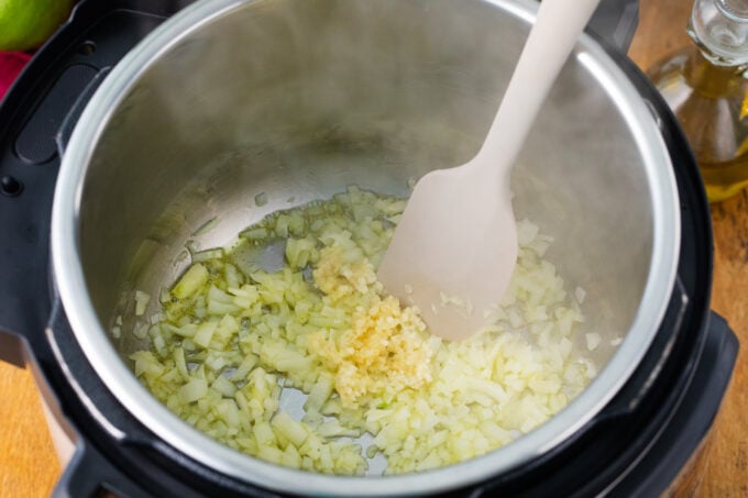 Sauteing onion and garlic in the Instant pot.