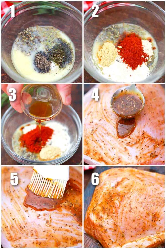 photo collage of steps how to make air fryer turkey breast