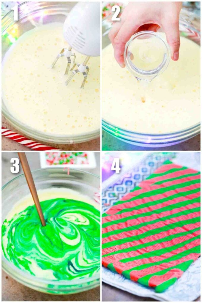 photo collage of steps how to make christmas cake roll
