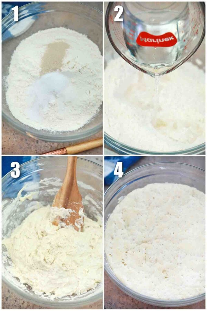 photo collage of steps how to make easy yeast bread