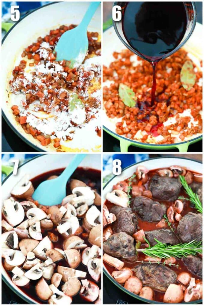 photo collage of steps how to make one pan beef and mushrooms