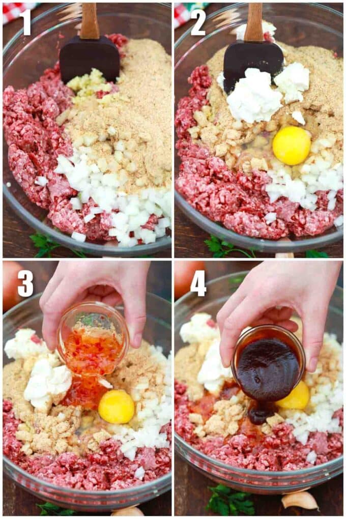 photo collage of steps how to make potato and meatloaf casserole