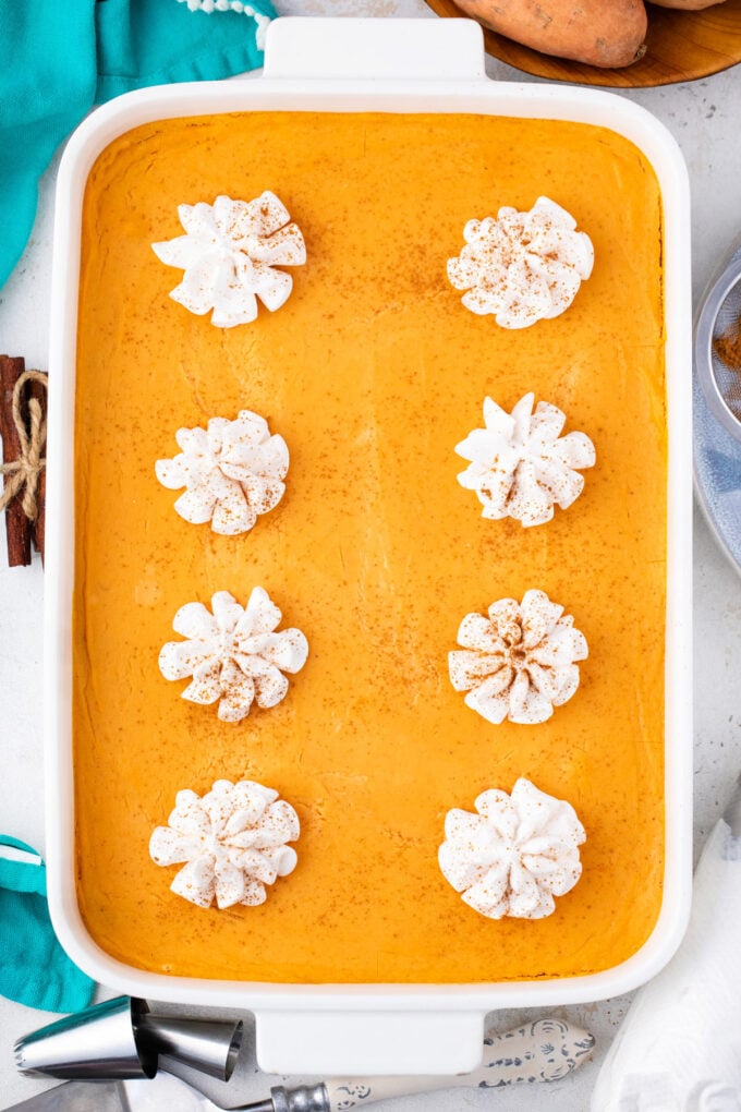 Overhead shot of sweet potato cheesecake bars.
