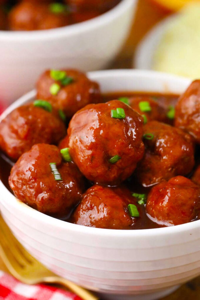 Sticky BBQ crockpot meatballs.