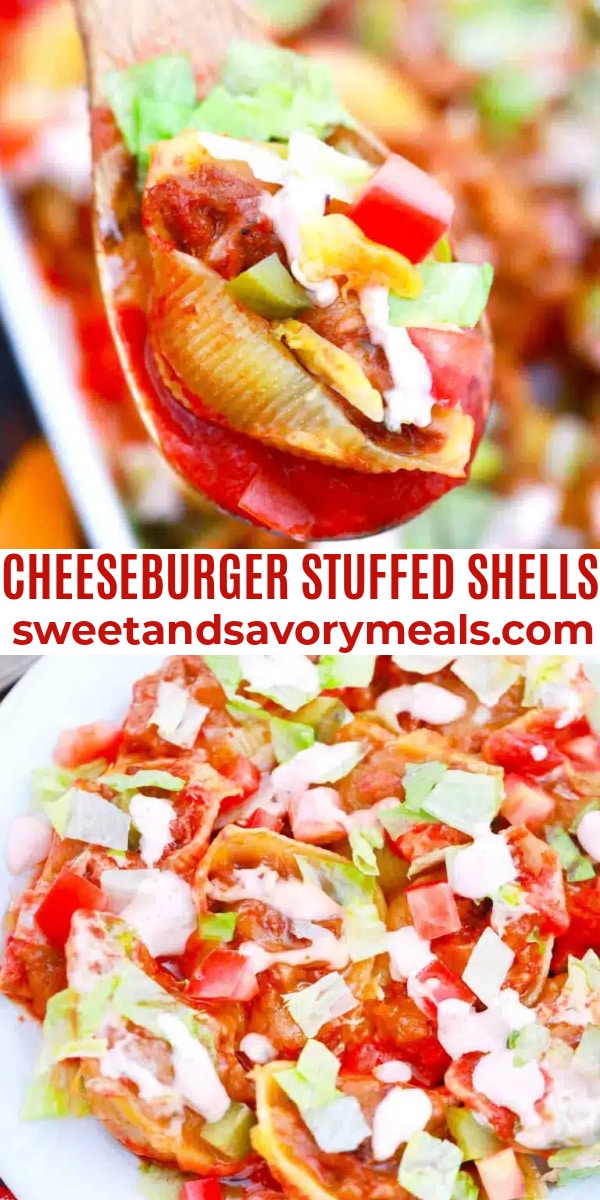 cheesy cheeseburger stuffed shells pin