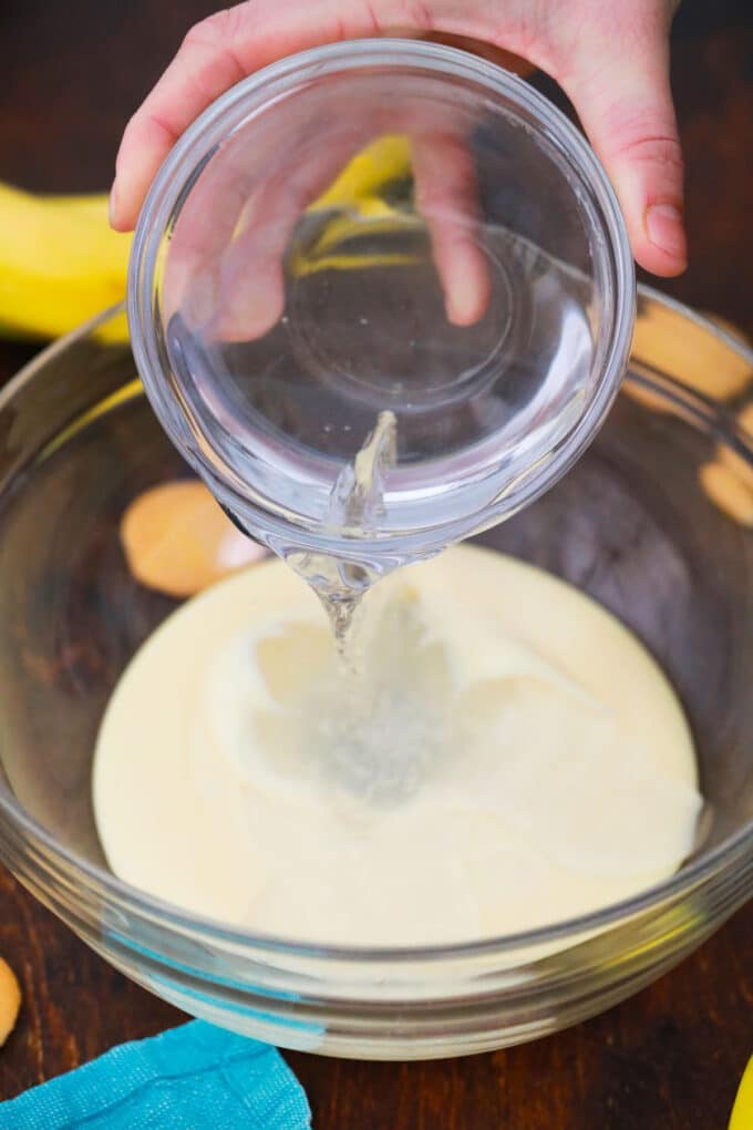 Adding water to condensed milk.