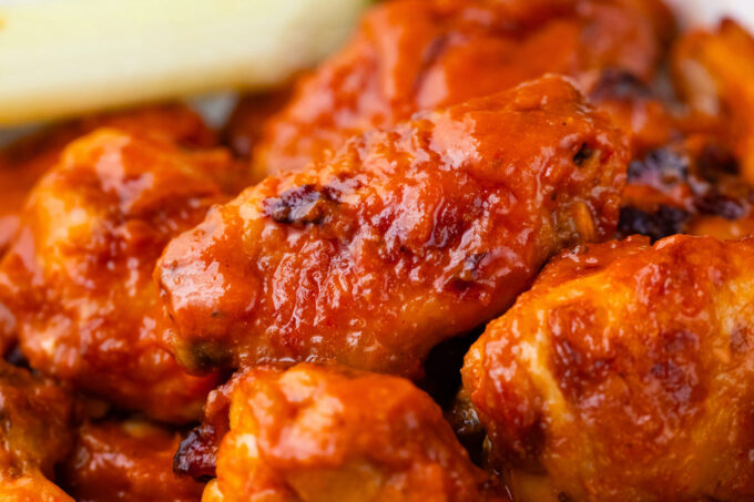 Crispy oven baked Buffalo chicken wings.