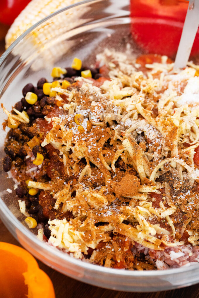 Meat and rice mixture for slow cooker Mexican stuffed peppers.