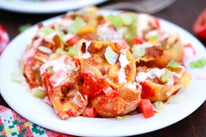 a plate of cheeseburger stuffed shells