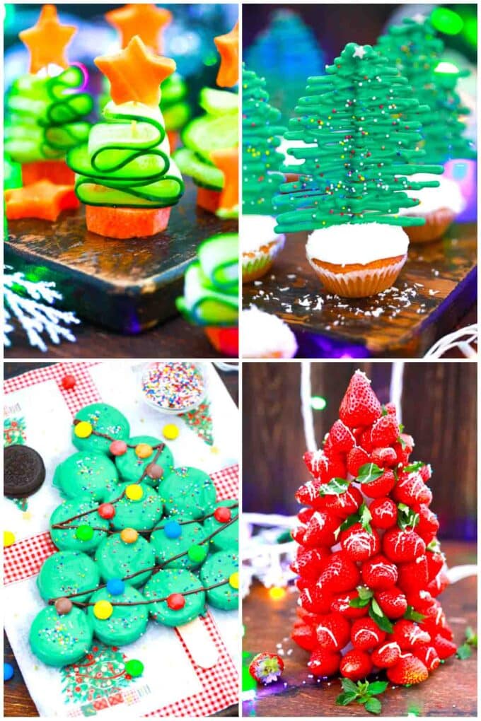 photo collage of christmas tree shaped food