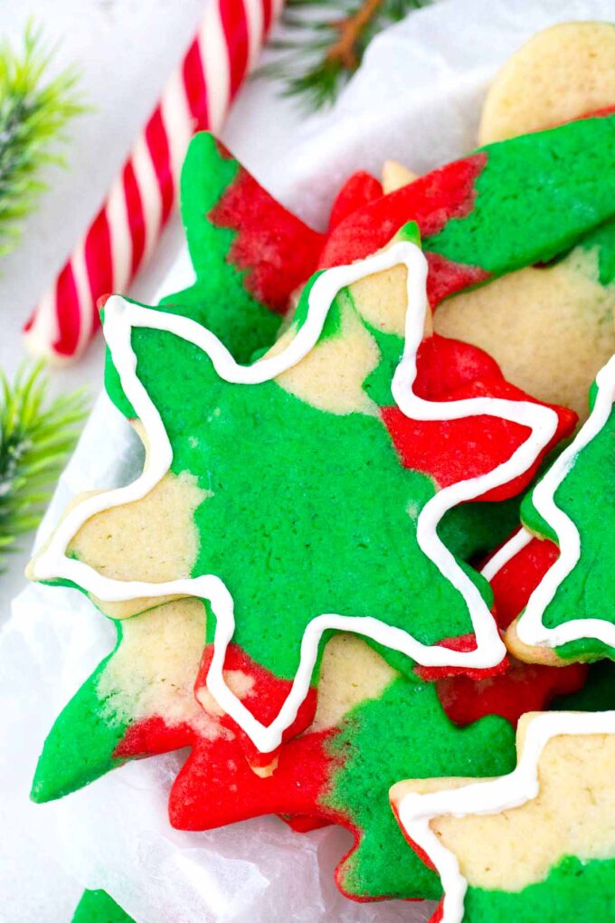 colorful red white and green christmas sugar cookies