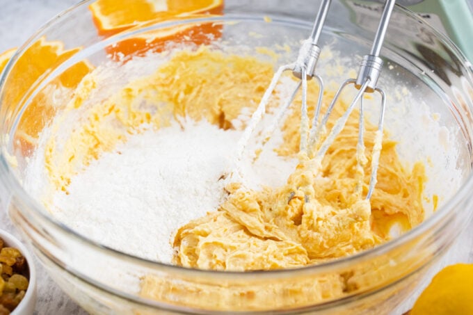 Mixing the batter for Simnel cake.