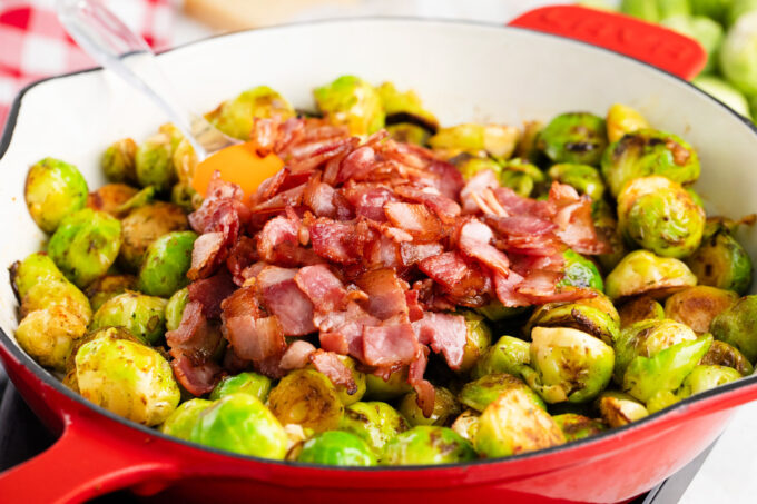 Combining Brussels sprouts with crispy bacon.