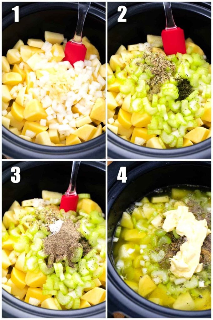 steps how to make crockpot cheesy potato soup