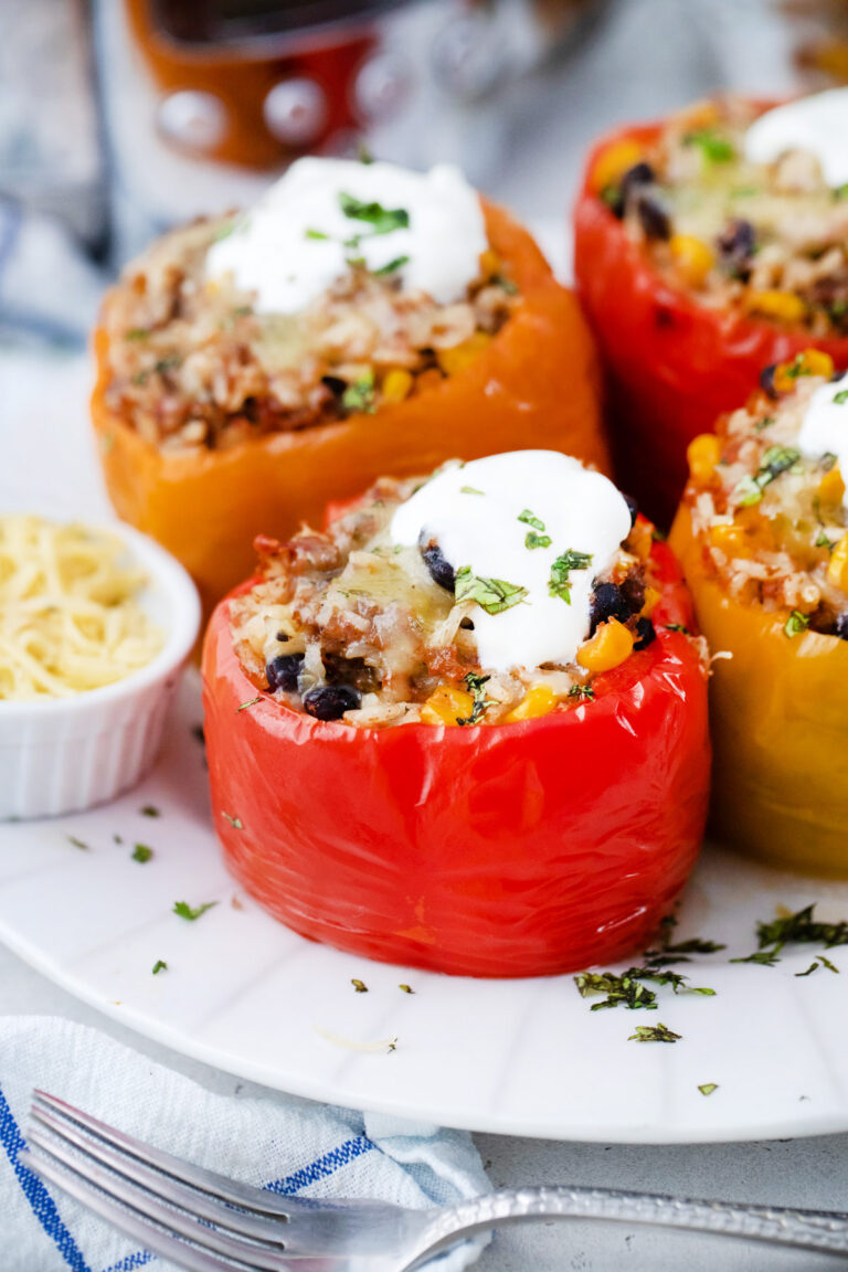 Homemade slow cooker Mexican stuffed peppers.