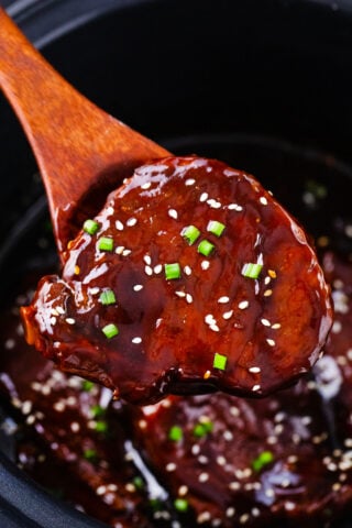Juicy slow cooker teriyaki pork chops.