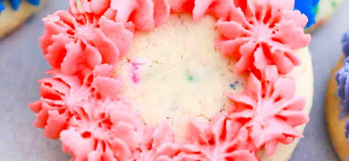 funfetti cookies with pink frosting