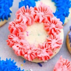 funfetti cookies with pink frosting