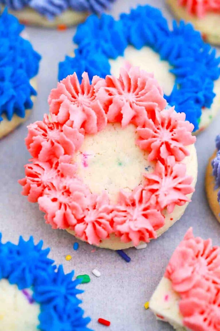 funfetti cookies with pink frosting