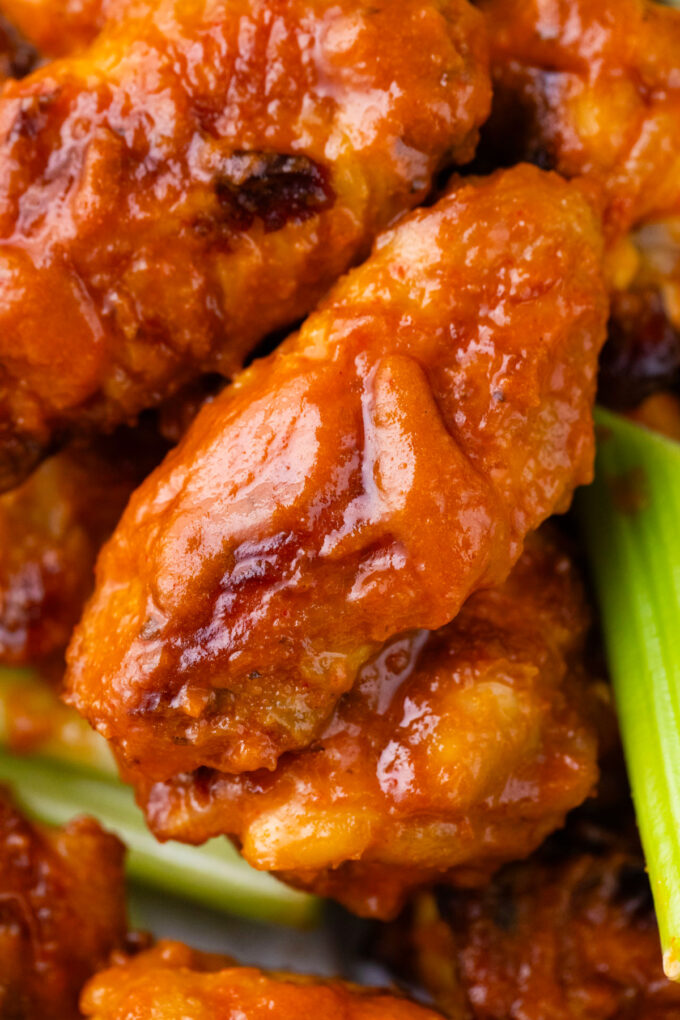 Juicy and crispy baked Buffalo chicken wings.
