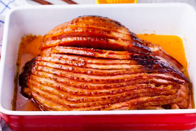 Glossy, oven baked honey butter ham.