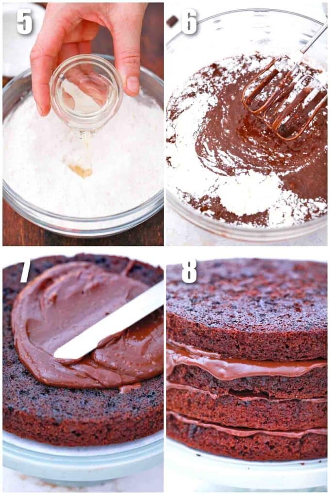 photo collage of how to make cheesecake factory chocolate blackout cake