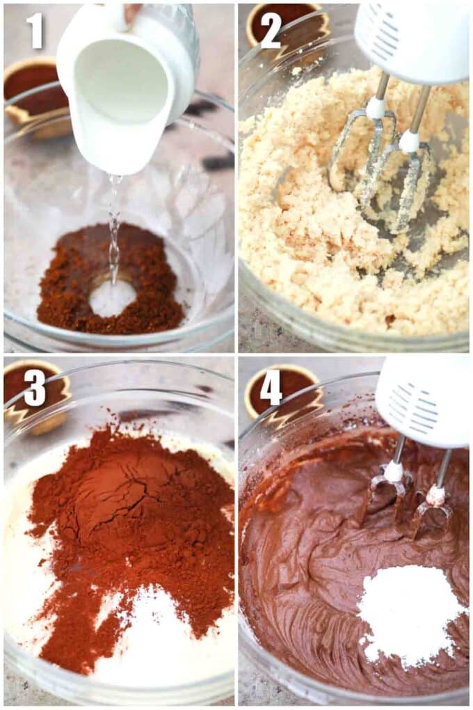photo collage of steps how to make chocolate pound cake