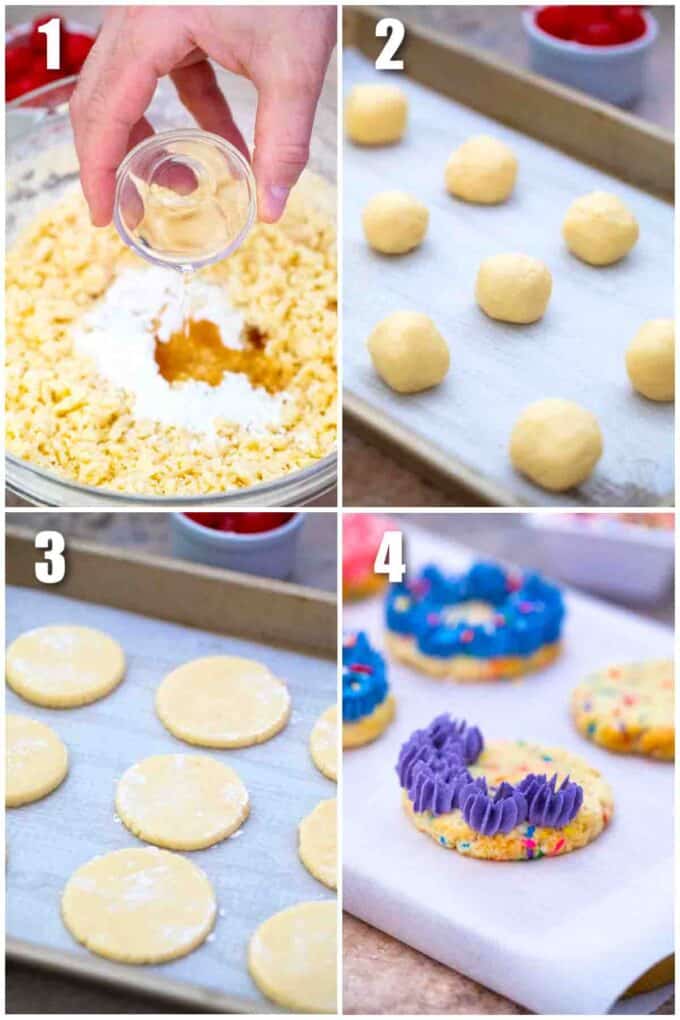 photo collage of steps how to make funfetti cookies