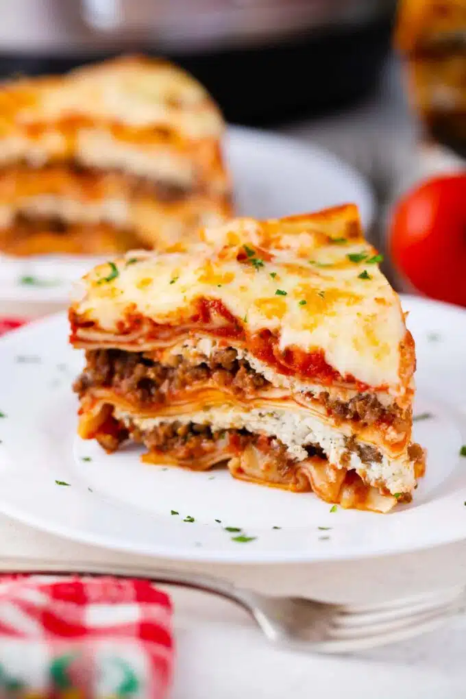 a slice of instant pot lasagna