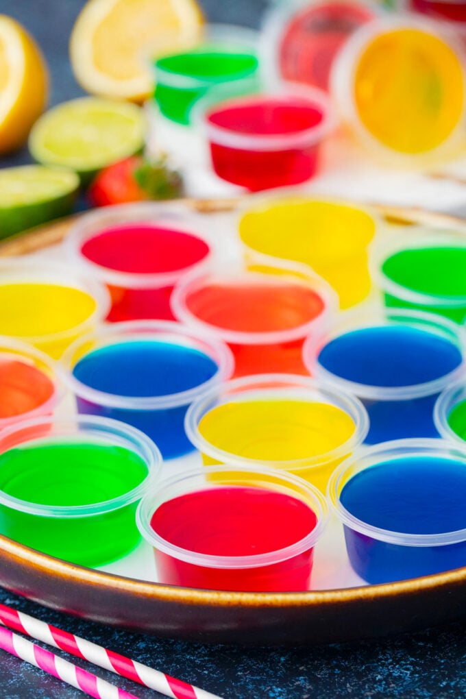 A variety of homemade jello shots.
