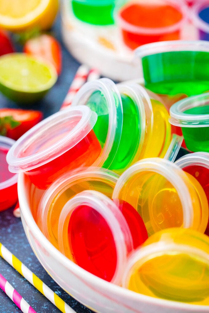 A bowl with homemade jello shots.