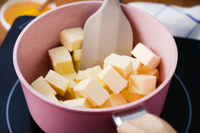 Melting butter in a saucepan.
