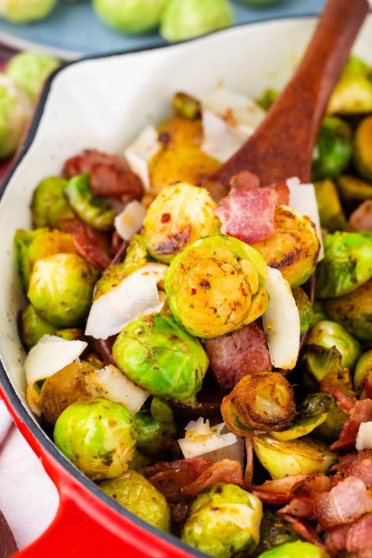 Crispy Brussels sprouts with bacon.