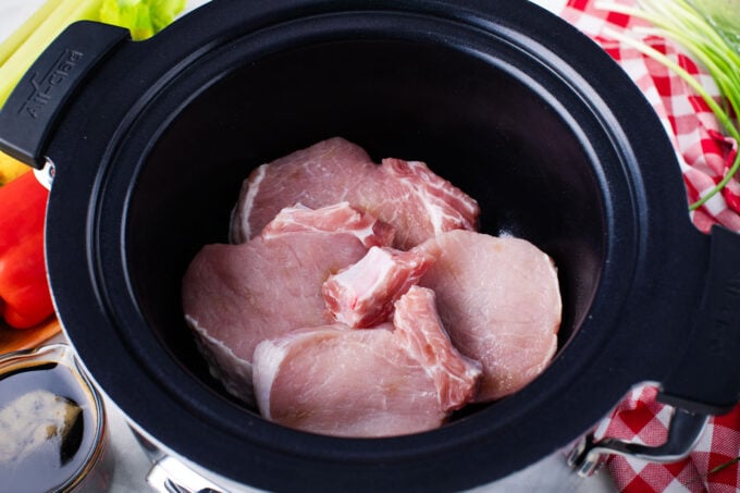Pork chops in the slow cooker.