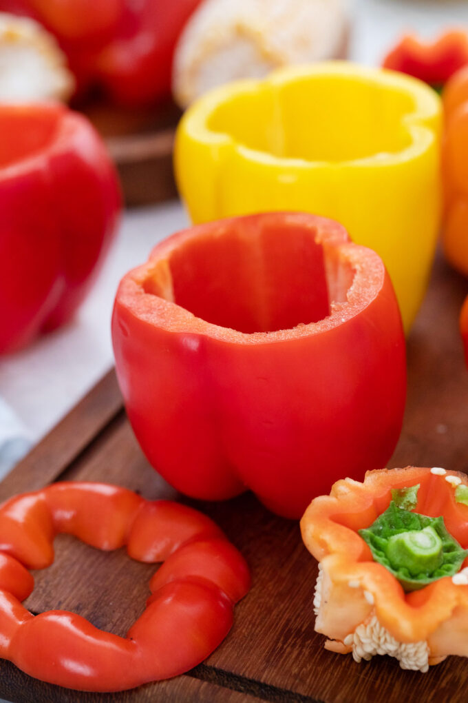 Deveined bell peppers.