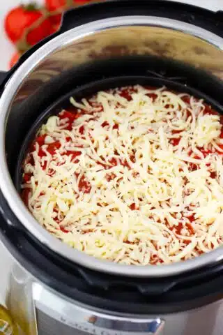 uncooked instant pot lasagna in the pot