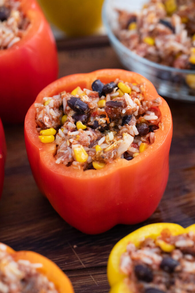 Stuffing peppers.