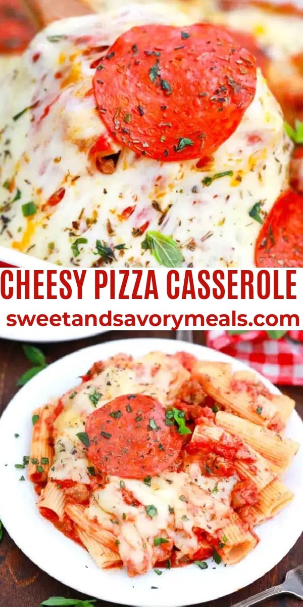 easy cheesy pizza casserole pin