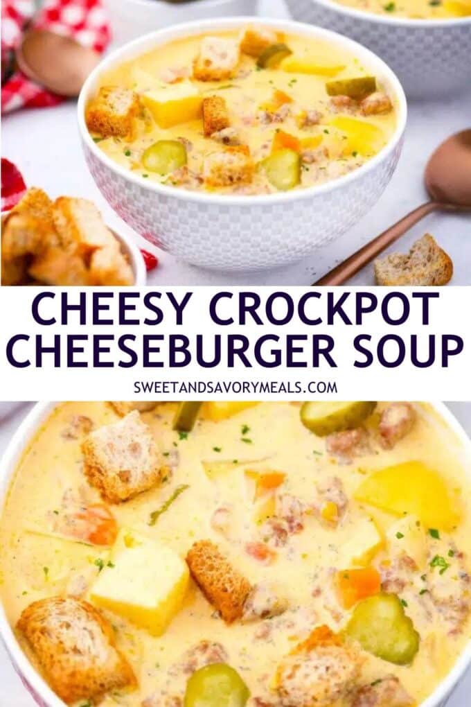 cheesy crockpot cheeseburger soup pin