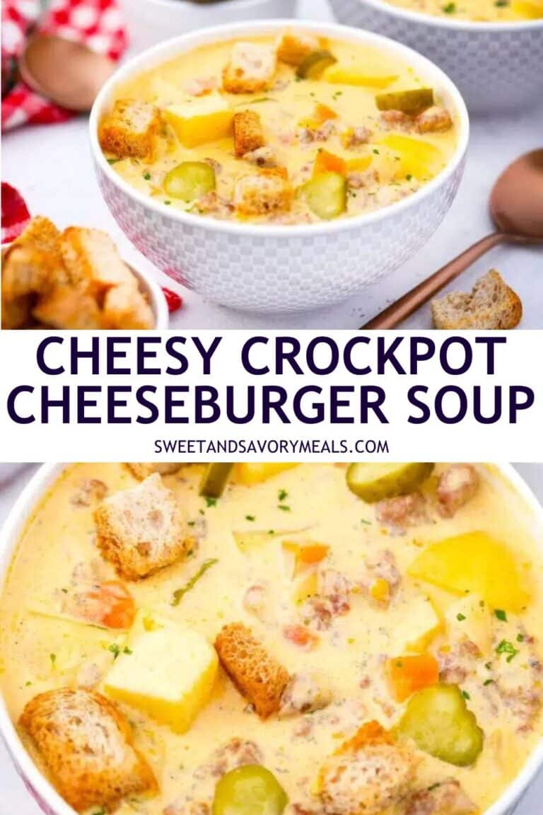 Cheesy Crockpot Cheeseburger Soup - Sweet and Savory Meals