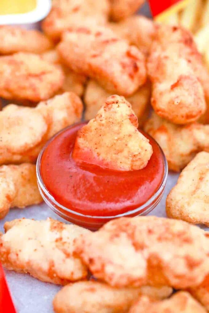 homemade McDonalds chicken nuggets copycat dipped in ketchup